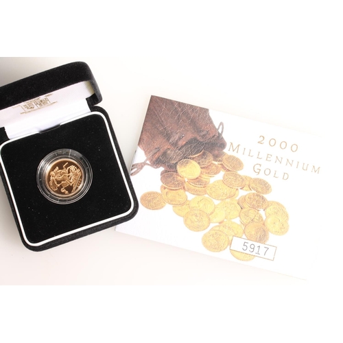 1370 - UNITED KINGDOM Queen Elizabeth II (1952-2022) gold proof sovereign 2000, in Royal Mint issue case wi... 