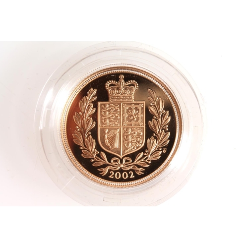 1371 - UNITED KINGDOM Queen Elizabeth II (1952-2022) gold proof sovereign 2002, in Royal Mint issue case wi... 