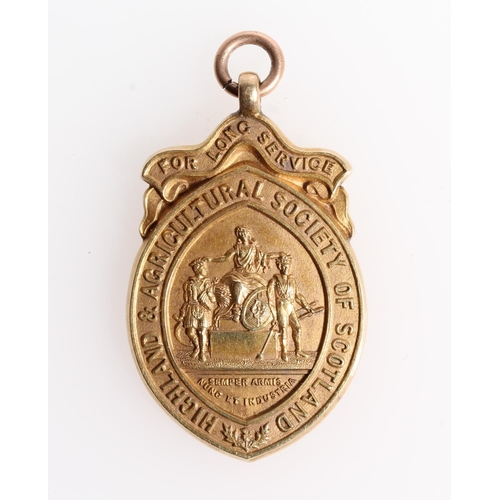 1379 - 14ct gold Highland and Agricultural Society of Scotland Long Service medal fob [45 YEARS JOHN H AITC... 