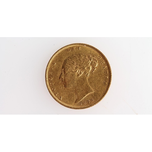 1392 - UNITED KINGDOM Queen Victoria (1837-1901) gold half sovereign 1872, young head.