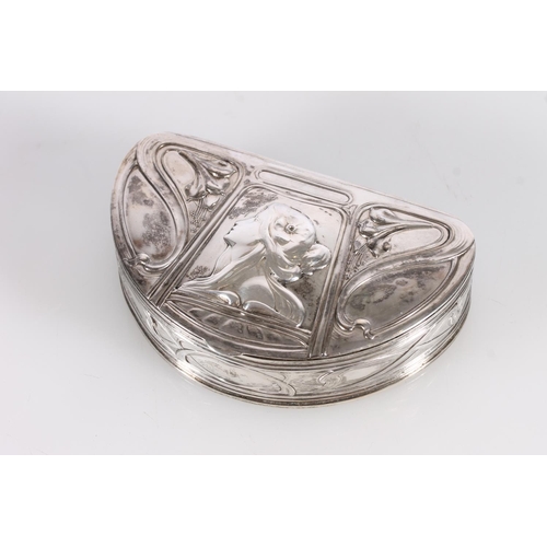 10 - German Art Nouveau (Jugendstil) 800 grade silver box with maiden and floral design, in the manner of...