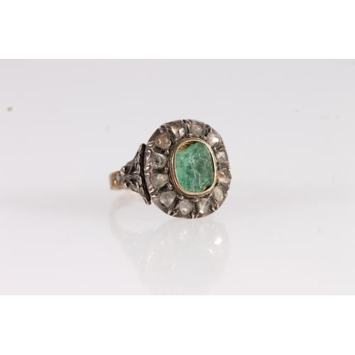 107 - Georgian emerald intaglio seal and diamond locket ring, the flat emerald carved with a figure of cup... 