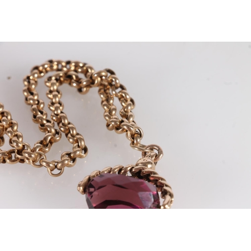 136 - 9ct gold belcher chain fob necklace and 9ct gold amethyst colour stone swivel fob, gross 31.3g.