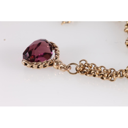 136 - 9ct gold belcher chain fob necklace and 9ct gold amethyst colour stone swivel fob, gross 31.3g.