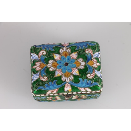 2 - Russian 88 zolotnik grade silver and enamel miniature pill box of casket form, the exterior with Clo...