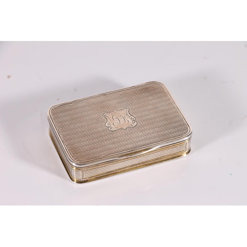 23 - Georgian antique silver snuff box with all over engine turned decoration, shield cartouche to the to...