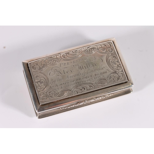 27 - Victorian antique silver snuff box of rectangular form with incised floral decoration and with prese...