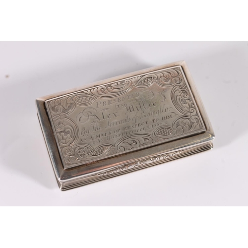 27 - Victorian antique silver snuff box of rectangular form with incised floral decoration and with prese... 