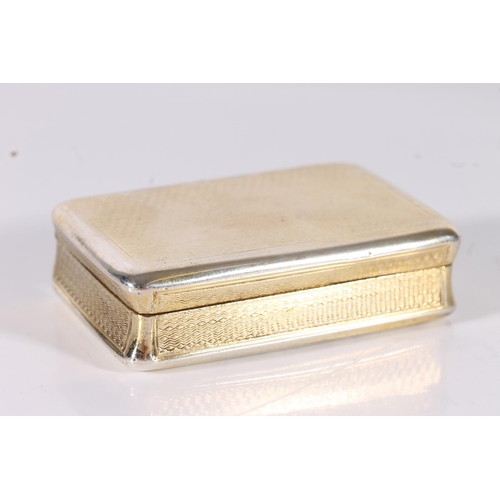 37 - Georgian antique silver snuff box of rectangular form with all over engine turned decoration, gilded...