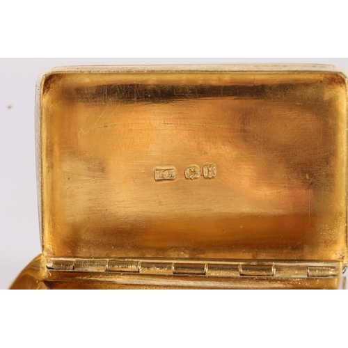 37 - Georgian antique silver snuff box of rectangular form with all over engine turned decoration, gilded...