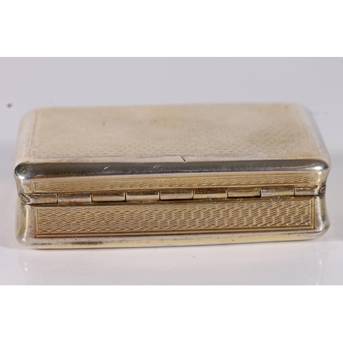 37 - Georgian antique silver snuff box of rectangular form with all over engine turned decoration, gilded...