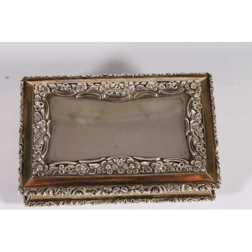 41 - William IV antique parcel gilt silver table size snuff box of rectangular form with concave sides ha...