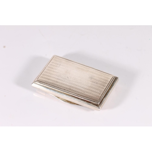 42 - Victorian antique silver snuff box of rectangular cushion shape with engine turned decoration and in...