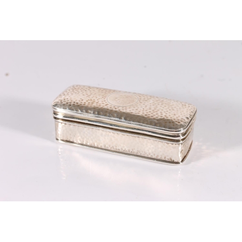 48 - Edwardian antique silver tobacco or snuff box of rectangular form with curved domed top and planishe...