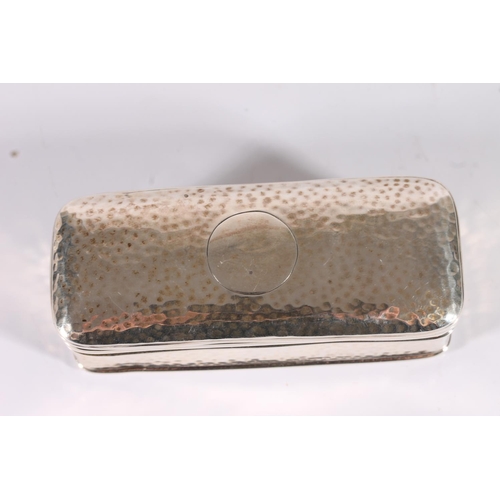 48 - Edwardian antique silver tobacco or snuff box of rectangular form with curved domed top and planishe...