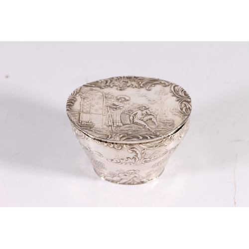 49 - Continental Victorian antique silver box of bucket or pail shape with repoussé decoration inc...