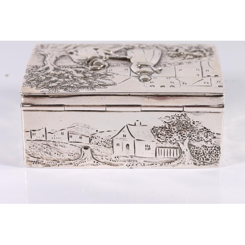 50 - Georgian antique silver table snuff or tobacco box decorated in high relief with repoussé scene of a...
