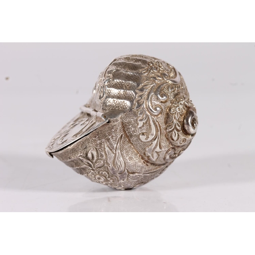 55 - Victorian antique novelty silver snuff box in the form of a nautilus shell, importers mark BB?, poss...
