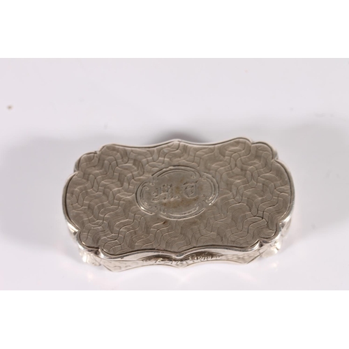 56 - Victorian antique silver vinaigrette of oval form with serpentine edge and incised wavy decoration, ... 