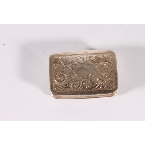 58 - Victorian antique silver vinaigrette of rectangular form with slightly domed top incised with scroll...