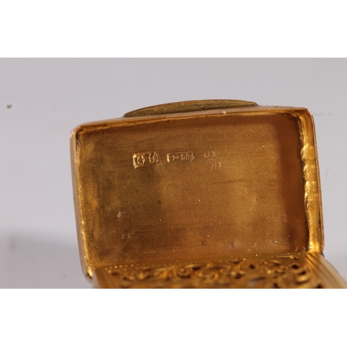 61 - Victorian antique 9ct gold vinaigrette of rectangular form with engine turned decoration by George U...