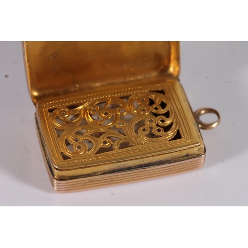 61 - Victorian antique 9ct gold vinaigrette of rectangular form with engine turned decoration by George U... 