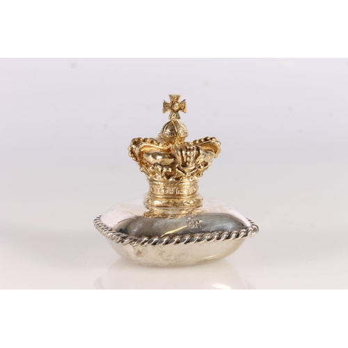 8 - Silver box in the form of a crown on pillow, presumably to commemorate Queen Elizabeth II golden jub...
