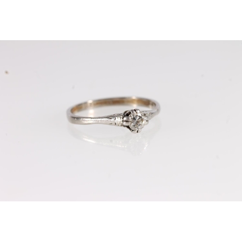 93 - 18ct white gold and diamond solitaire ring, the round cut diamond approx. 0.2 ct, ring size Q.