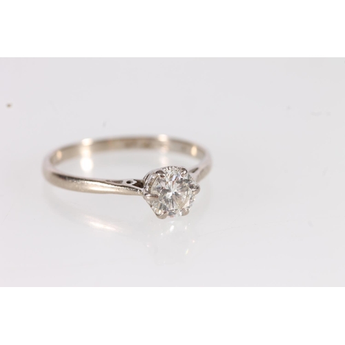 95 - 18ct white gold and diamond solitaire ring, the round brilliant cut diamond on a cathedral setting l... 