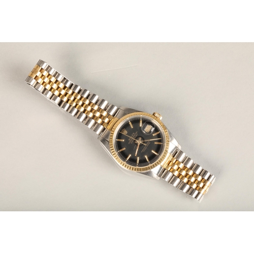 187 - Rolex Oyster Perpetual Datejust automatic wristwatch chronometer, the black enamel dial with gold co... 