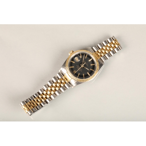 187 - Rolex Oyster Perpetual Datejust automatic wristwatch chronometer, the black enamel dial with gold co... 