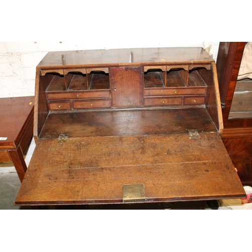 458 - Victorian oak bureau with fitted interior, 91cm wide.