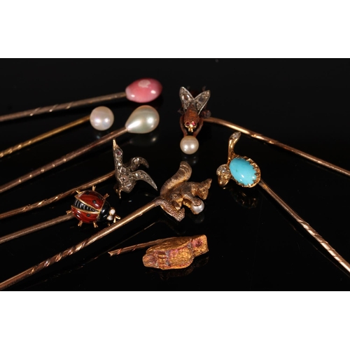 150 - Group of Victorian and later stick pins incl. insects, squirrel, owl etc. (qty)