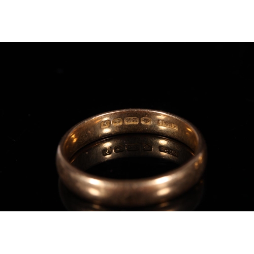 153 - 22ct gold plain wedding band, ring size O, and another, ring size J, 8.0g gross. (2)