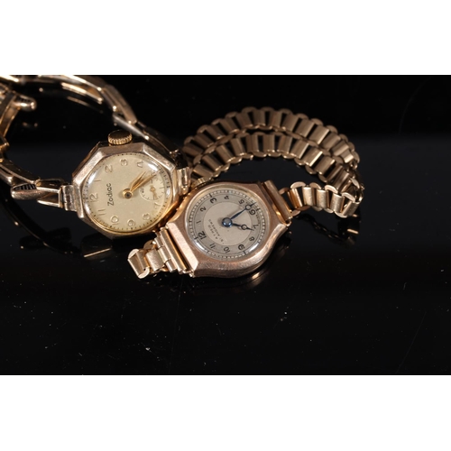 166 - Ladies 9ct gold cased Zodiac wristwatch on 9ct gold expending link bracelet, 16.3g gross, also a Rei... 