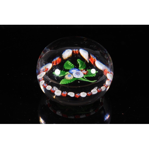 310 - St. Louis glass paperweight, mid 19th century, the lampwork and floral millefiori petal bouquet betw... 