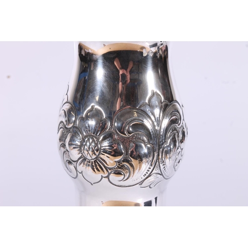 75 - Norwegian .830 standard weighted silver vase, c1930s, of slim tapered shape with bulbous body emboss... 