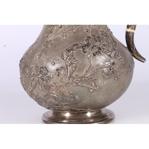 78 - Chinese silver hot water jug, late 19th century, the hinged lid with naturalistic branch finial, mat... 