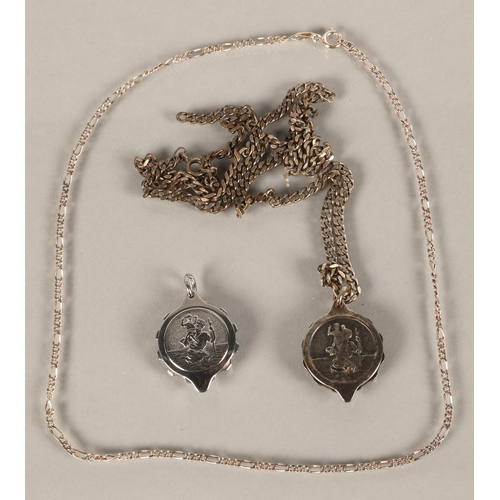 118 - Two St Christopher 'SOS Talisman' pendants one silver with two silver chains, gross weight of silver... 