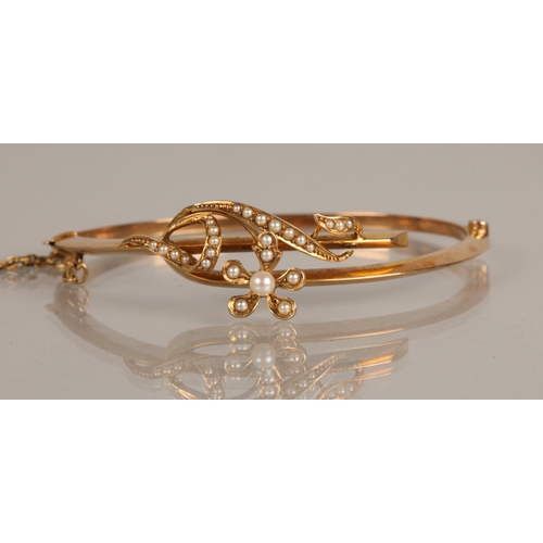 144 - 15k gold bangle set with seed pearls, 10.9g