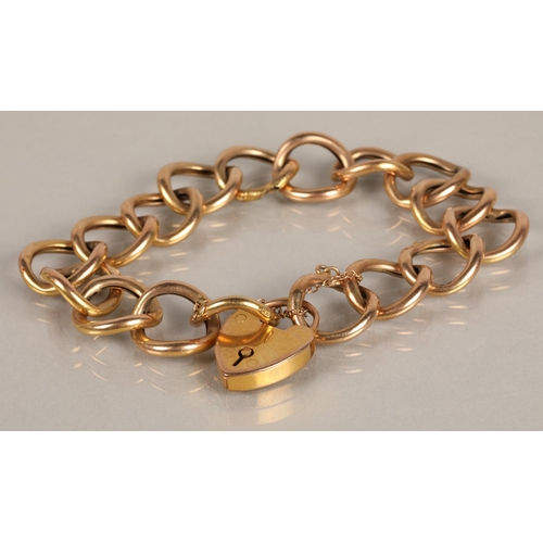 147 - 9k gold padlock heart chain bracelet, 13.8g