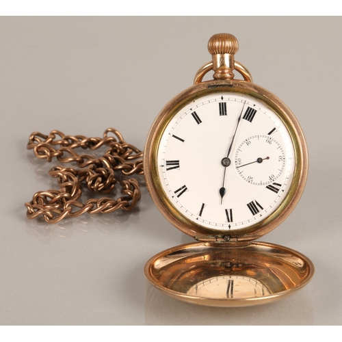 152 - Gold plated pocket watch on 9ct gold chain, chain weight 23g