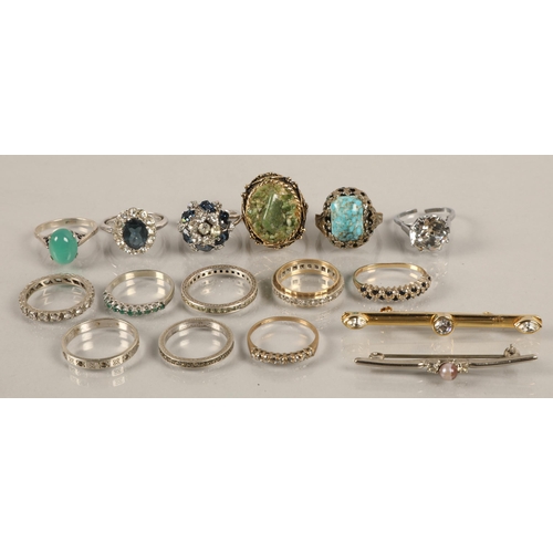 155 - Three gem set 9ct gold rings gross weight 8g, and an assortment of others including silver etc.