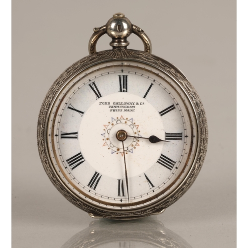 157 - Ladies 935 silver pocket watch, Ford Galloway & Co. Birmingham