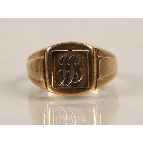 181 - Illegibly marked gold masonic spinner signet ring, ring size Q, 4.8g