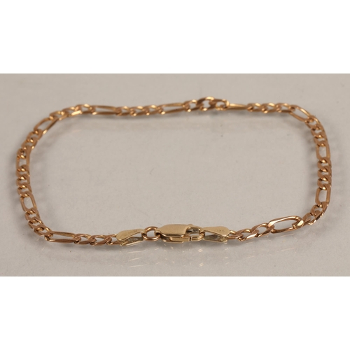 198 - 9K gold figaro chain bracelet, 3g, 19cm