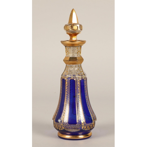 253 - Venetian Riallto blue and gilt perfume bottle and stopper. 20cm