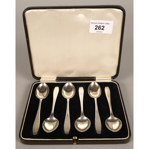 262 - Cased set of six silver Art Deco style teaspoons, Birmingham 1936, 76 grams