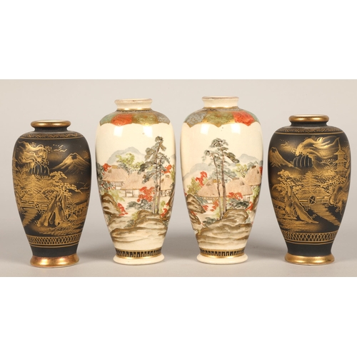 264 - Pair Satsuma-style baluster vases, 14cm high, & pair Chinese black and gold baluster vases, 12cm... 