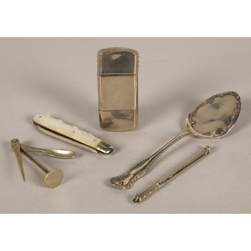 269 - Assorted silver items to include mother of pearl fruit knife Sheffield 1904, silver preserve spoon B... 